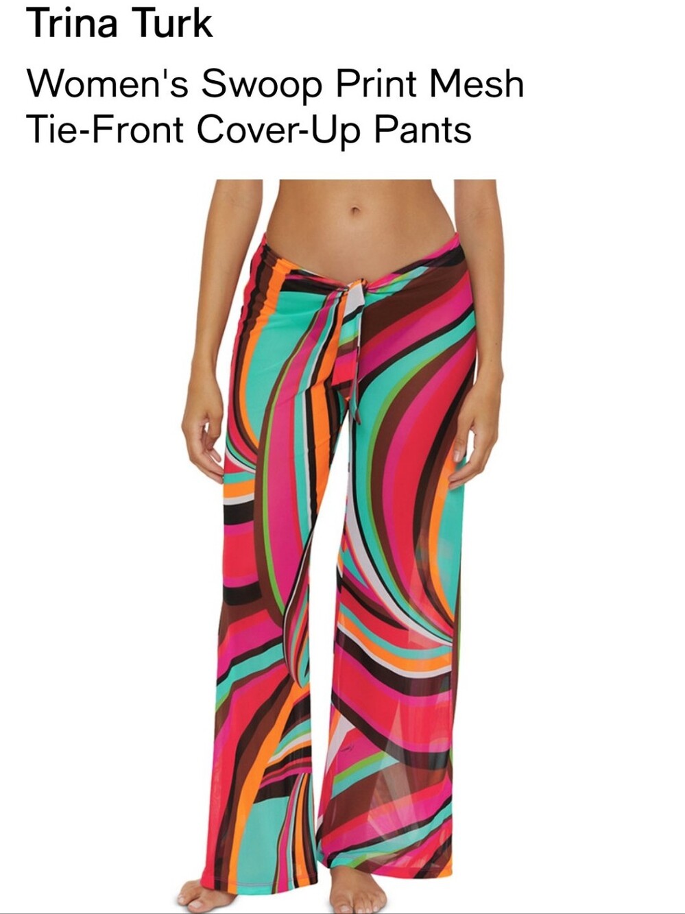 NWT Trina Turk Swoop Print Mesh Tie-Front Coverup Pant Wide Leg Large